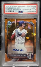 2025 Bowman Chrome Sapphire 1st Malcolm Moore Auto Orange #1/25 Rangers CPA-MMO