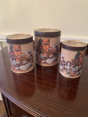 Tin Set Teddy Bear Nesting Tins Ducks Cats Dogs Lamb Animals County Farm