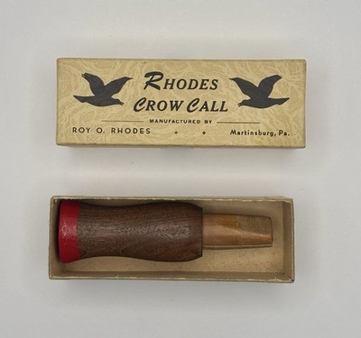 1956 Rhodes Crow Call Handmade Wooden Vintage Game Call Original Box PA