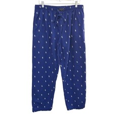 Polo Ralph Lauren Pajama Pants Men L Blue Pony Logo Flannel Cotton Drawstring