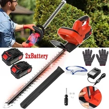 Cordless Electric Hedge Trimmer 24V Battery 22in Dual-Action Blade Bush Cutter