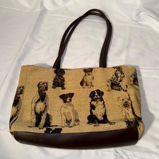 Dog Breed Tapestry Tote Bag Canvas Shoulder Purse Leather Handles Pet Lover