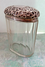 ANTIQUE STERLING SILVER TOPPED CUT GLASS ART NOUVEAU DRESSER JAR