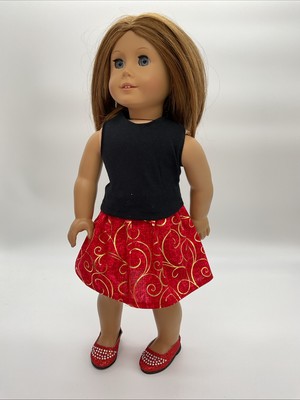 3pc Top Skirt & Shoes Outfit fits Popular Girl 18'' Doll Clothes Red Gold Black