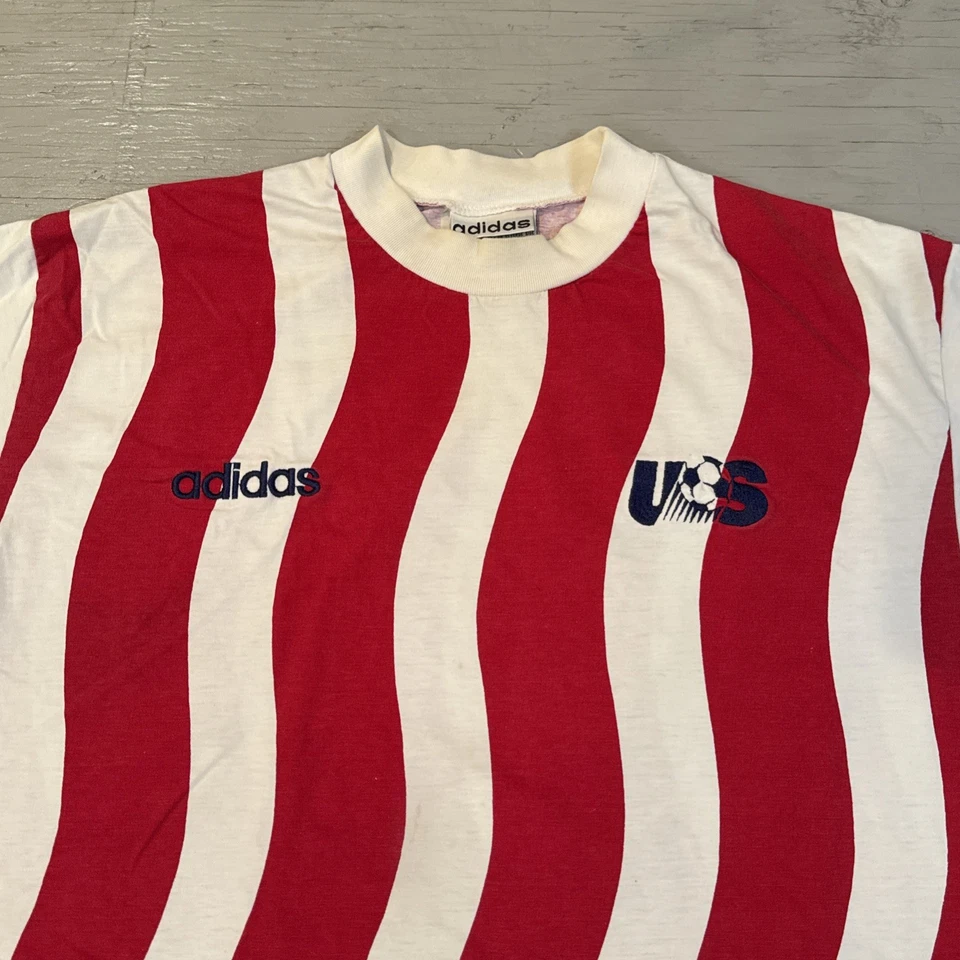 Camiseta deportiva de fútbol vintage 1994 Adidas del equipo de la Copa Mundial de Estados Unidos a rayas talla XL Foto 2 de 4