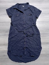 Teddi Rose Dress Womens X-Large Navy Button Down Belted Tencel Pockets