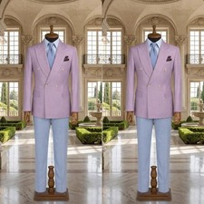 Classic Fit Men's 2PCS Suits Peak Lapel Coat Bueiness Formal Evening Jacket