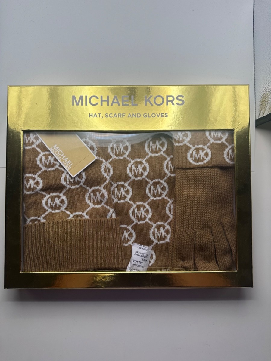 Brand New Michael Kors Hat, Scarf And Glove Set Tan Three Piece Sealed