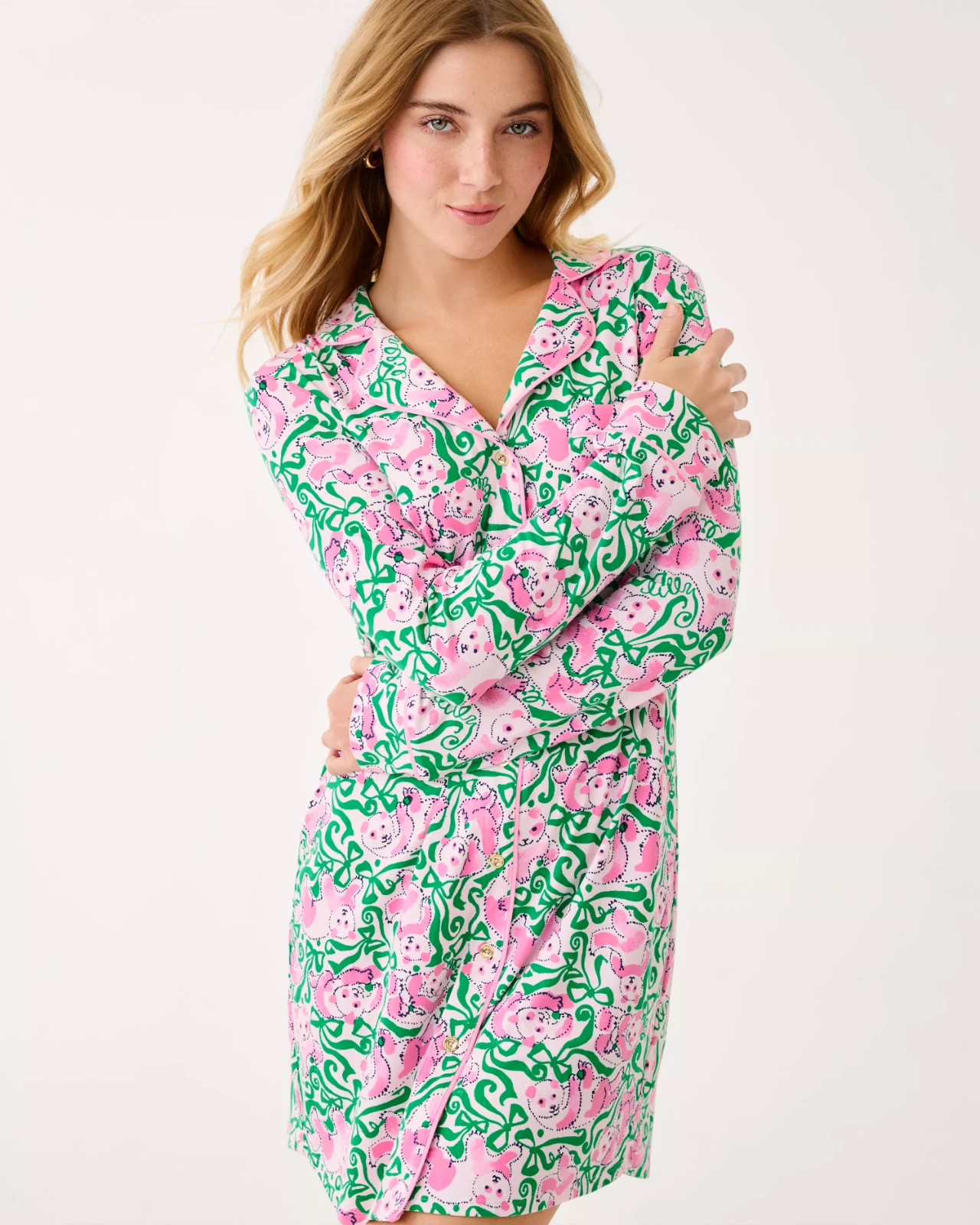 NWT Lilly Pulitzer Brona Pajama Sleep Dress Pink Quartz Panda N Bows Full Size !