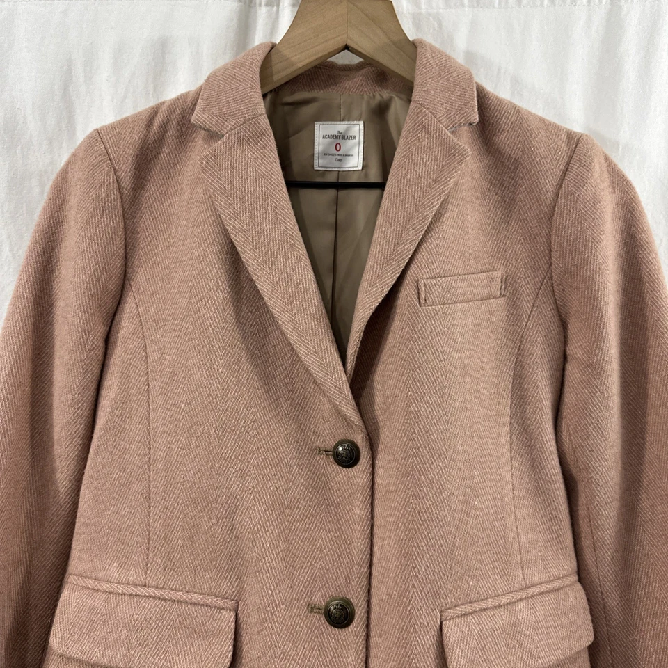 Blazer GAP The Academy rosa mezcla de lana espiga codo parche chaqueta para mujer 0  Foto 4 de 4