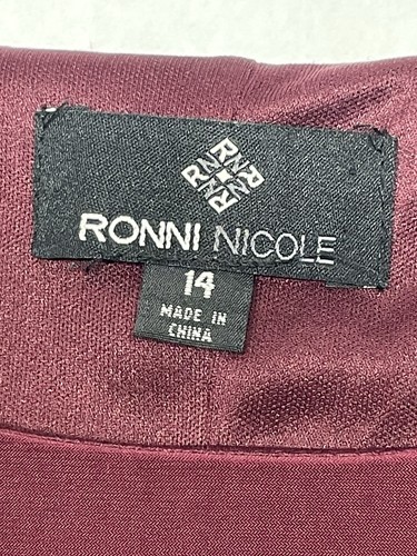 Robe de soirée cocktail à volants rosette bordeaux vin Ronni Nicole taille 14 élégante - Photo 10/15
