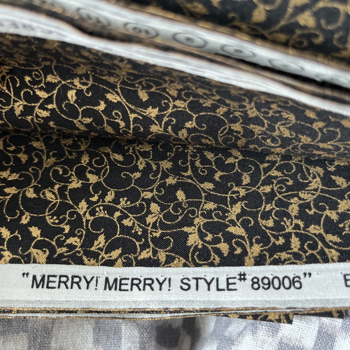 RARO Merry Merry #89006 Hoffman Tessuti Accenti Oro Rotoli Stelle su Nero 2yds - Foto 10 di 10