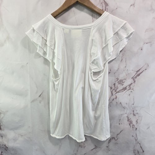 Anthropologie T Shirt Womens Medium White V Neck Maeve Flutter Ruffle Tee - Picture 5 of 10
