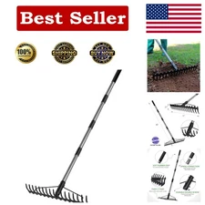 5.4FT Stainless Steel Bow Rake with 17 Tines for Effortless Soil Loosening