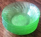 6 Green Depression Uranium Glass Fruit Dessert Salad Bowls Federal Vintage 5"