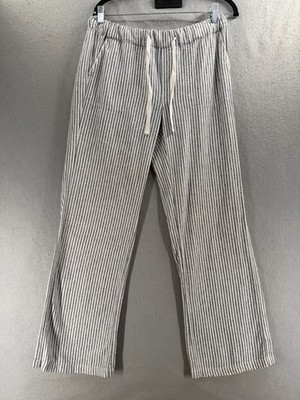 Caslon Pants Women S Blue White Linen Blend Lagenlook Coastal Grandma Minimalist