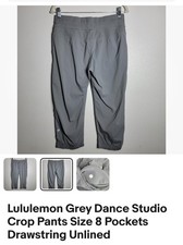 Lululemon Grey Dance Studio Crop Pants Size 8 Pockets Drawstring Unlined