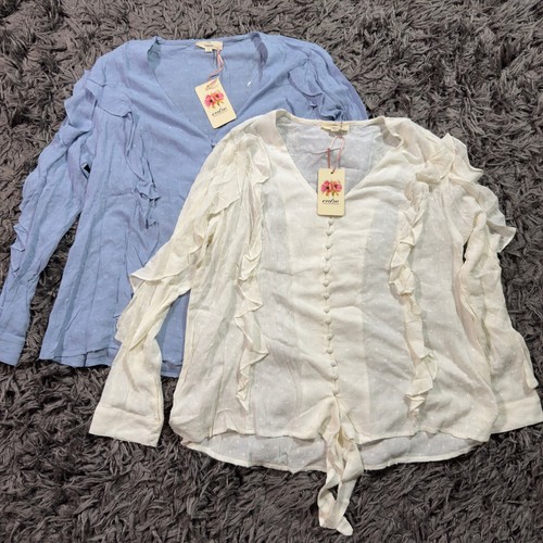 Entro Womens Medium Ruffle Swiss Dot Button Tie Front Blouse Top Lot f 2 - Picture 1 of 6