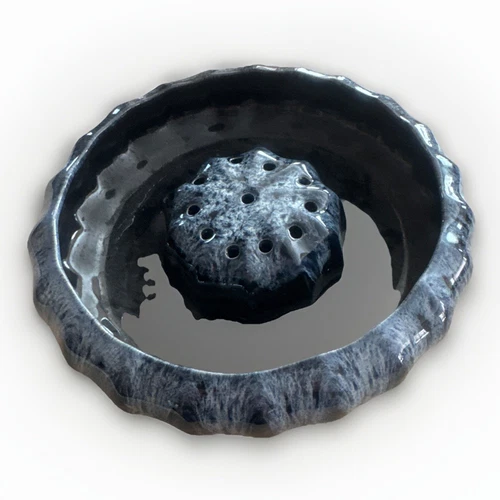 VTG Anna Van Briggle Pottery Blue Drip Glaze Bowl Vase With Flower Frog