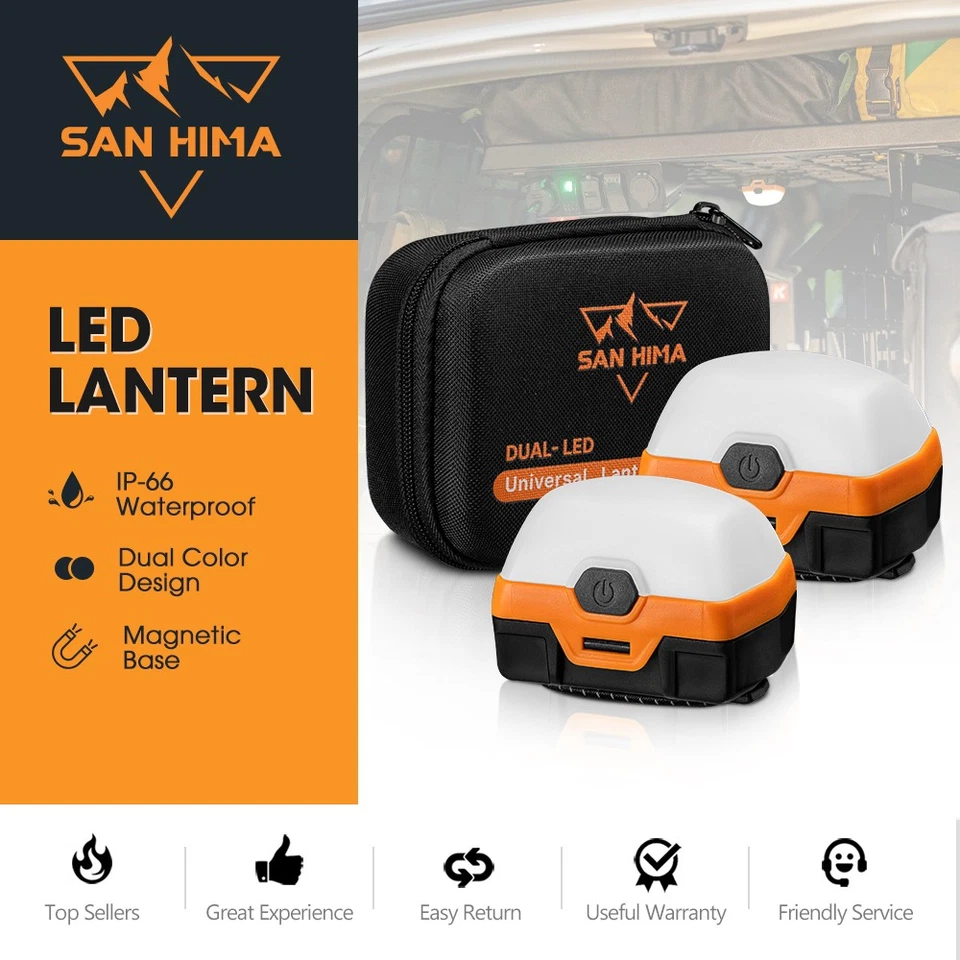 San Hima 2xLED Camping Lantern Light Rechargeable w/ Lithium Battery Amber White - image 2 of 4