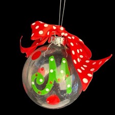 NEW INITIAL WHIMSICAL MONOGRAM LETTER  M  RED GREEN CHRISTMAS ORNAMENT