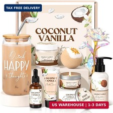 Spa Gift Baskets for Women, Vanilla Coconut Bath and Body Gifts Set for Women, H