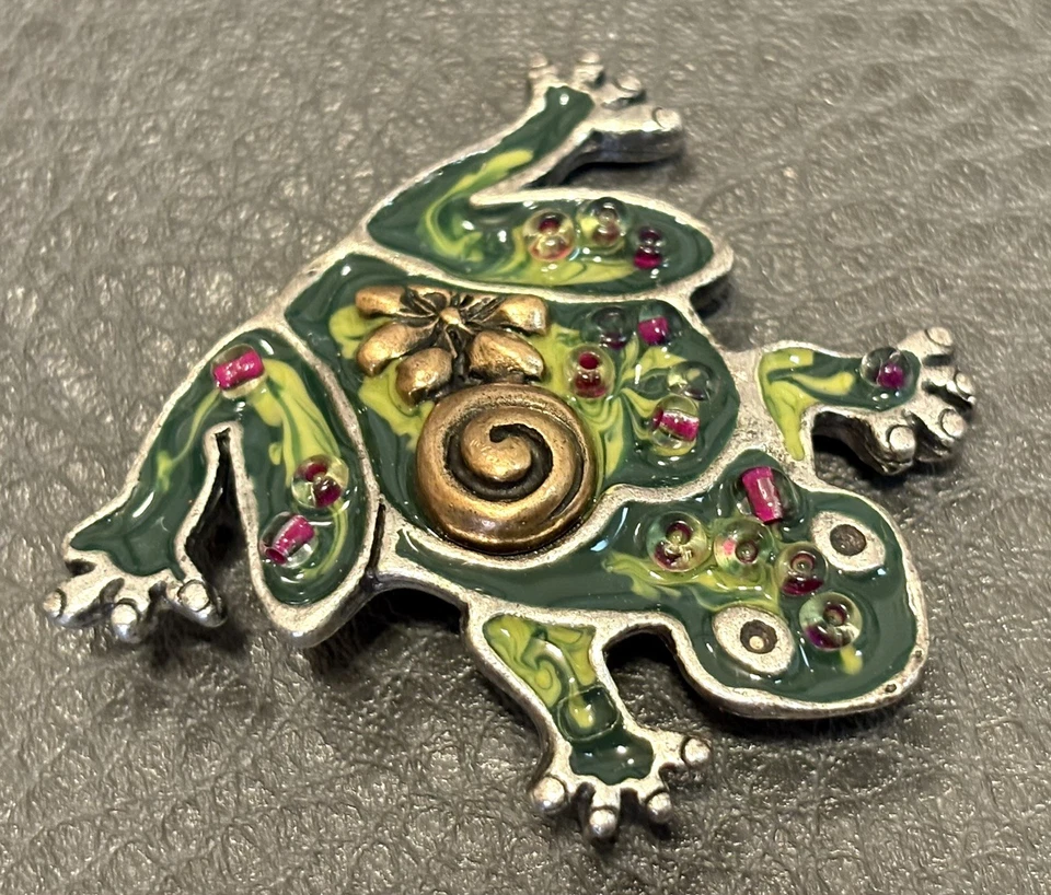 Chico's Green Enamel Frog Modernist Artsy Artisan Style Pin Brooch - Image 2 of 4