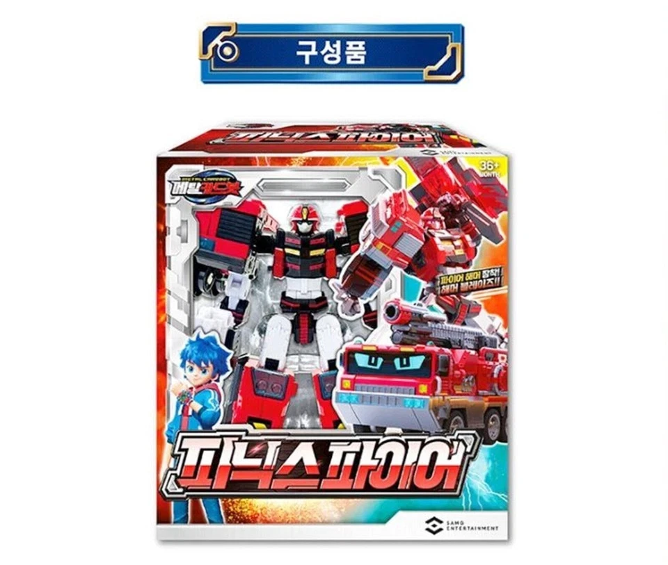 Metal Cardbot PHOENIX FIRE Rojo Camión Motor Transformación Robot Coche Tarje...