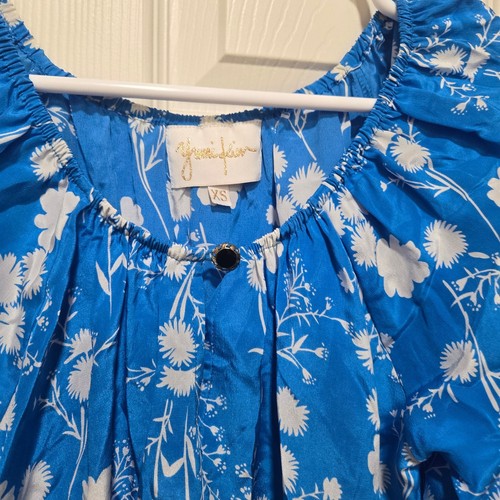 Yumi kim top womens size xs blue floral 100% silk beachy summer light blouse - Picture 8 of 11