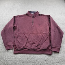 Nautica Sweatshirt Mens Large Red 1/4 Zip Fleece Pullover Logo Pockets