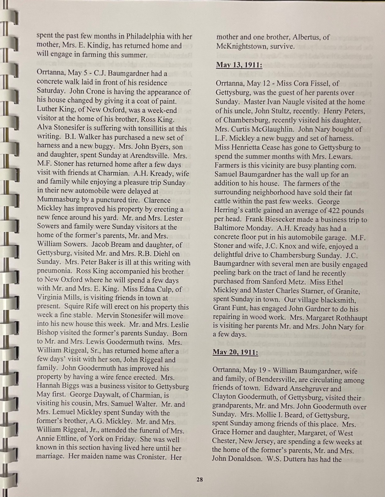 Orrtanna, PA  book 1909-1917