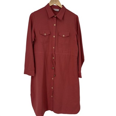 Tesettür Dünyası Button Front Drawstring Waist Shirt Dress Size 44 Rose Pink