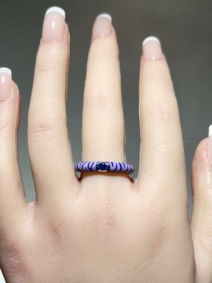 Sterling Silver 925 Enamel Purple Zebra Print Ring Size 8.5 2.7 G