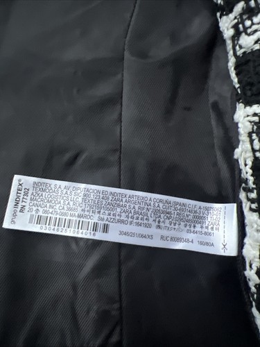 Zara Black/ecru Check Blazer SzXS Shoulder Pads Removed Double Breasted - Picture 7 of 9