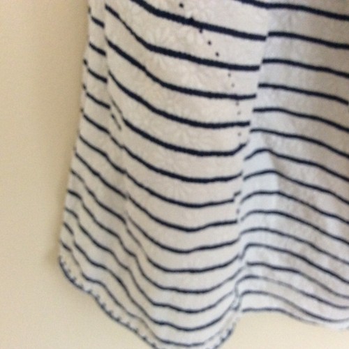 Rebecca Taylor 100% Silk Navy Striped Beaded Floral Embossed Top Pockets Size 0 - Picture 4 of 8