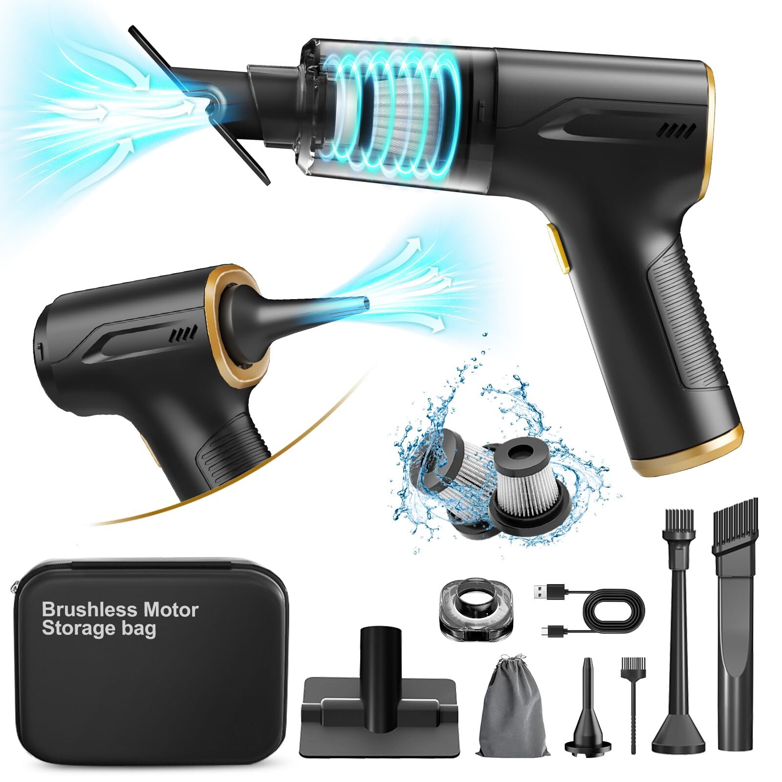 Car Vacuum Portable Cordless: 9000PA 3 in 1 Vacuum Cleaner High Power with Po...