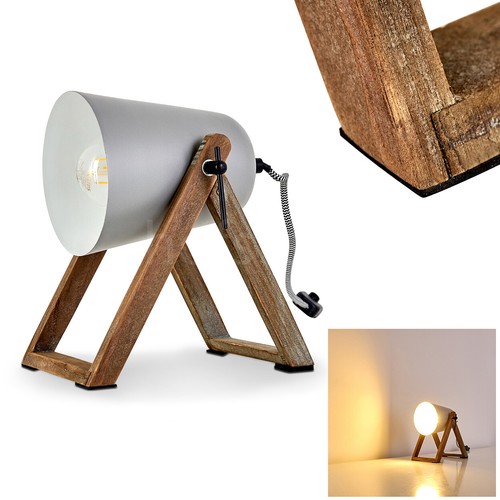 Lampada da tavolo vintage camera da letto soggiorno ospiti stanza illuminazione legno/grigio notte - Foto 4 di 4