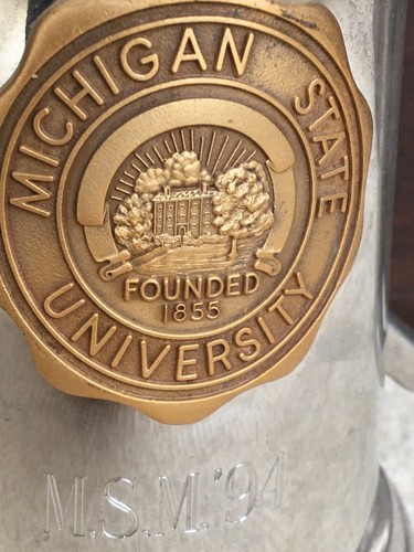 Vintage Michigan State University MSU Mug Clear Bottom Pweter Signed MSN 94 - Picture 4 of 15
