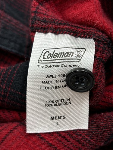 Coleman Men's Plaid Flannel L/S Button Up Shirt Size Large Red & Black Pocket - Picture 4 of 9