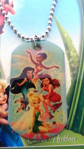 Disney Fairies Tinkerbell Dog Tag Pendant Charm Necklace Keychain Kids Girl Gift - Picture 2 of 4
