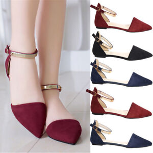 Womens Pointed Toe Ankle Strap Flat 