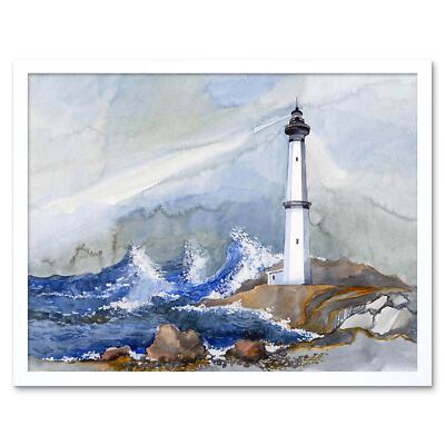 Leuchtturm maritimes Gemälde 12 x 16 Zoll gerahmter Kunstdruck