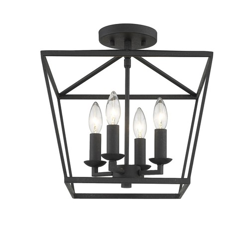 Dual Mount Semi Flush Semi-Flush 4 Light Pendant Forged Iron Black No Glass New! - Picture 2 of 9