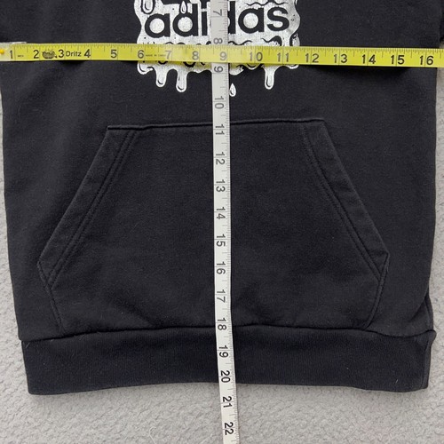 Adidas Hoodie Sweatshirt Boys Medium Black Long Sleeve Silver Drip Logo Pocket - Picture 4 of 11
