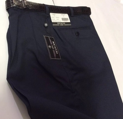 MEN’S NAVY BLUE PLEATED DRESS PANTS SLACKS TROUSERS BELTED CUFFED SIZES 28 - 70 - Picture 9 of 10