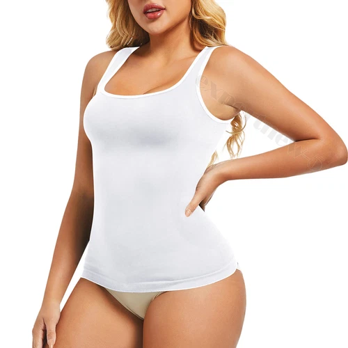 Women Seamless Slim Vest Tummy Control Body Shaper Compression Ribbed Tank Top - Picture 21 of 27