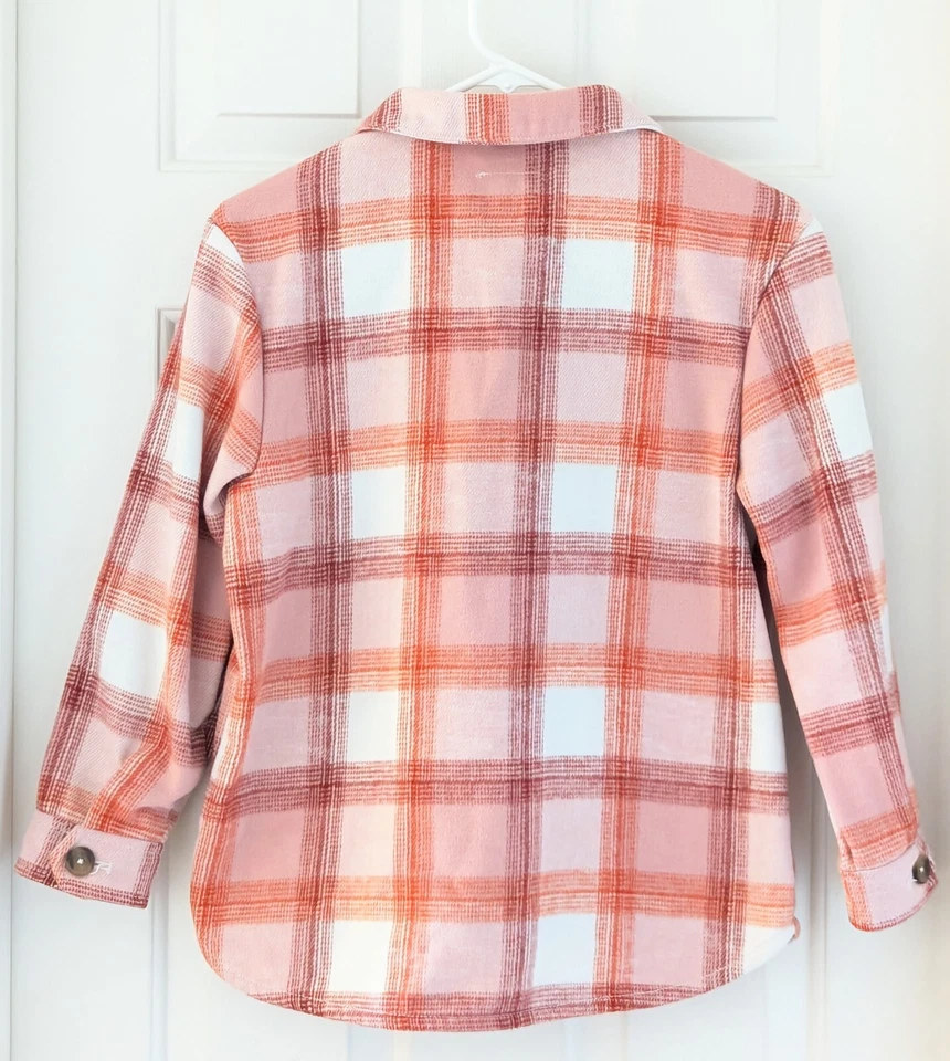 Old Navy Girls Plaid Flannel Coat Long Sleeve Shirt, Size 10 12, Red Pink White - Image 2 of 4