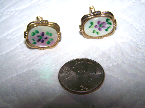 Vintage Antique Set of Porcelain Hand Painted Pins & Cuff Links - Nice!- H24 - Picture 7 of 10