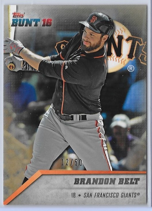 2016 TOPPS BUNT PHYSICAL CARD #78 BRANDON BELT TOPAZ PARALLEL #12/50 SF GIANTS