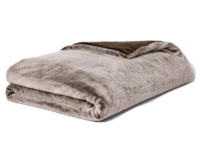 55 X 80 18lbs Faux Fur Weighted Blanket With Removable Cover Brown